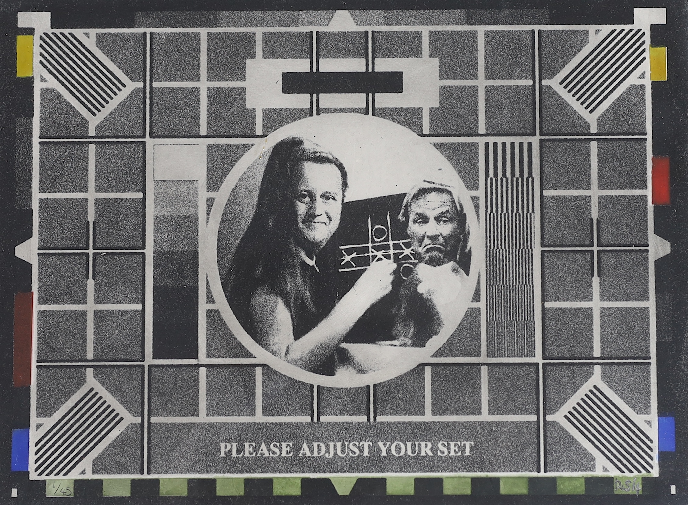 Robin Smart (Contemporary), etching on plaster, 'Test card', initialled and dated '14, numbered 1/45, 20 x 27cm